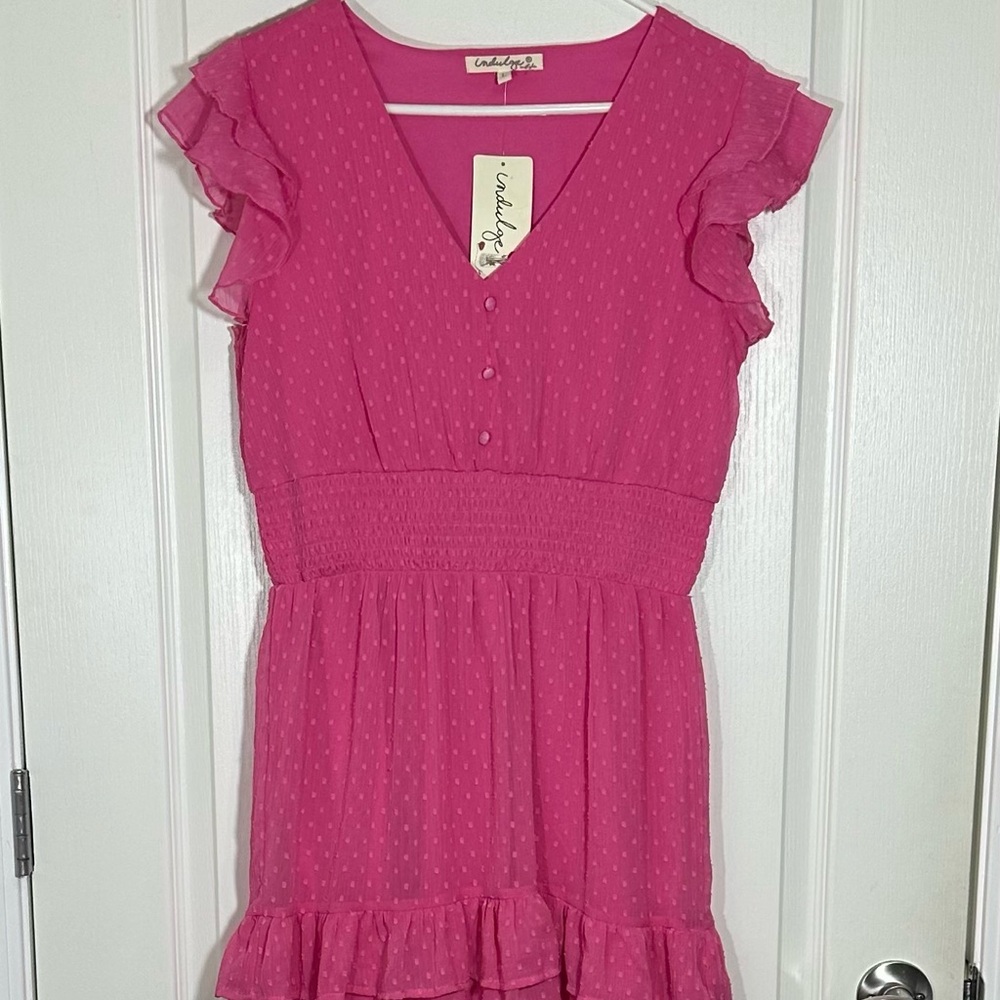 💗NWT—Indulge in Style Hot Pink Ruffle Sleeve Mini Dress